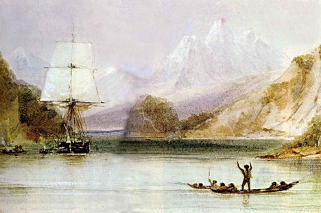 HMS Beagle painted by Conrad Martens